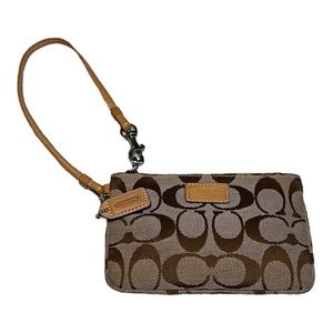 EUC! Authentic Coach Signature Wristlet 4x6” Brown & Tan Clip inside Bigger Bag